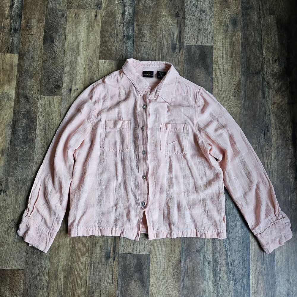 Vintage Y2K Jenny Buchanan Linen Blend Grid Shirt Pink Coquette Cottagecore M